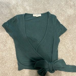 Green crop tie waist urban outfitter top